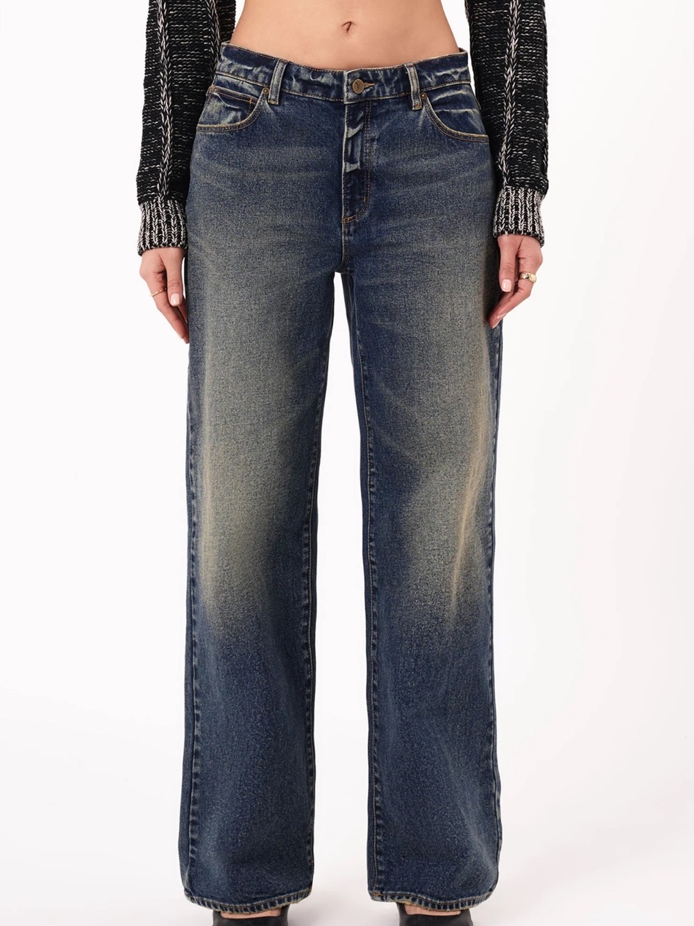 Abrand Women's Wide Leg Flared Jeans - Distressed Blue